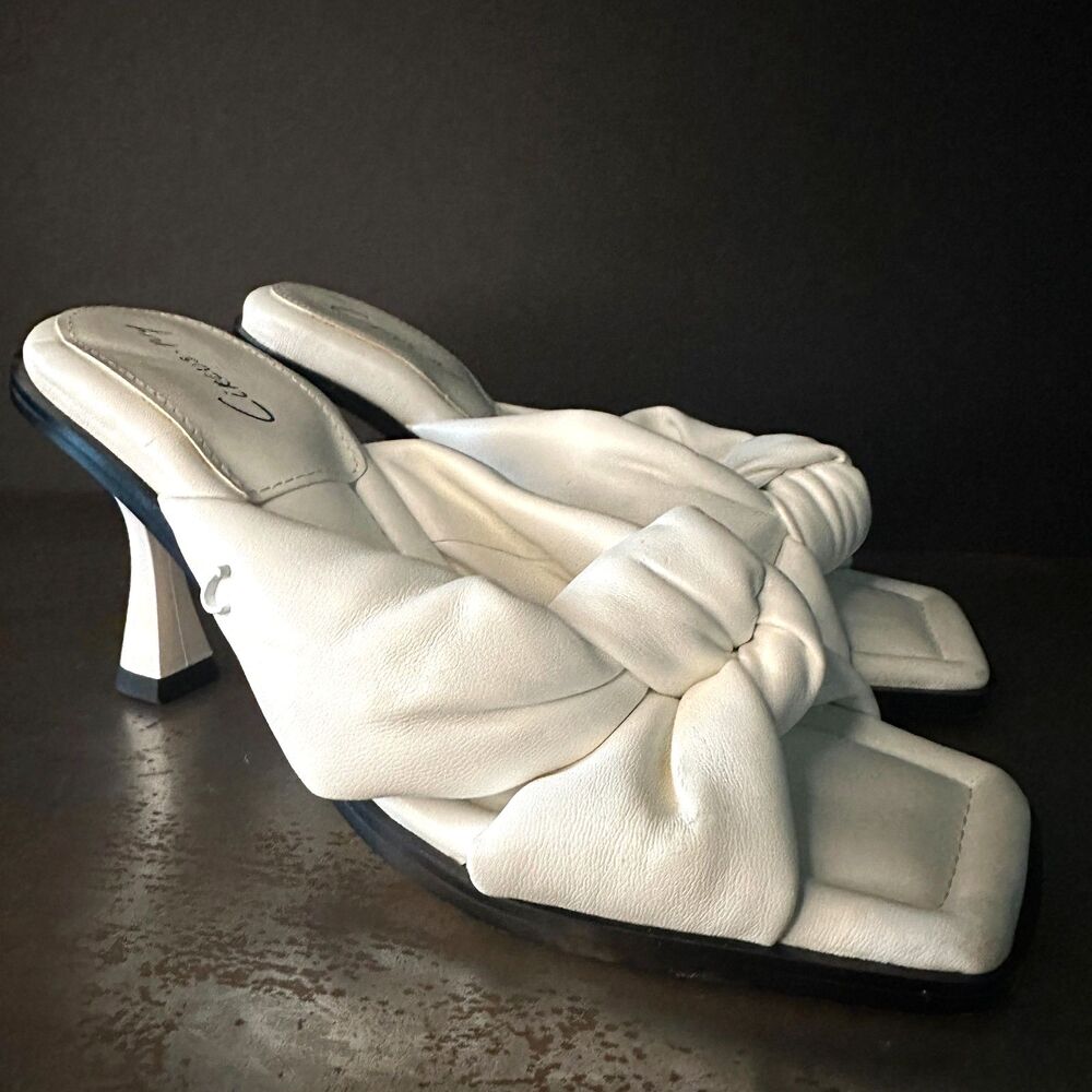 Circus NY by Sam Edelman Slide Heel Sandals 5.5 Puffy Strap Square Toe Cream